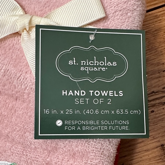 St. Nicholas Square Pink Candy Cane Hand Towels Set of 2 - Picture 2 of 4